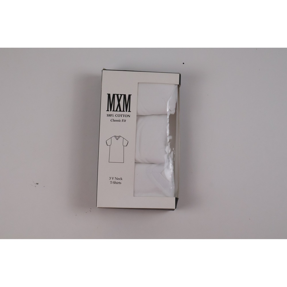 MXM V Neck T-Shirts 3 Pack White Solid L 100% Cotton NWT